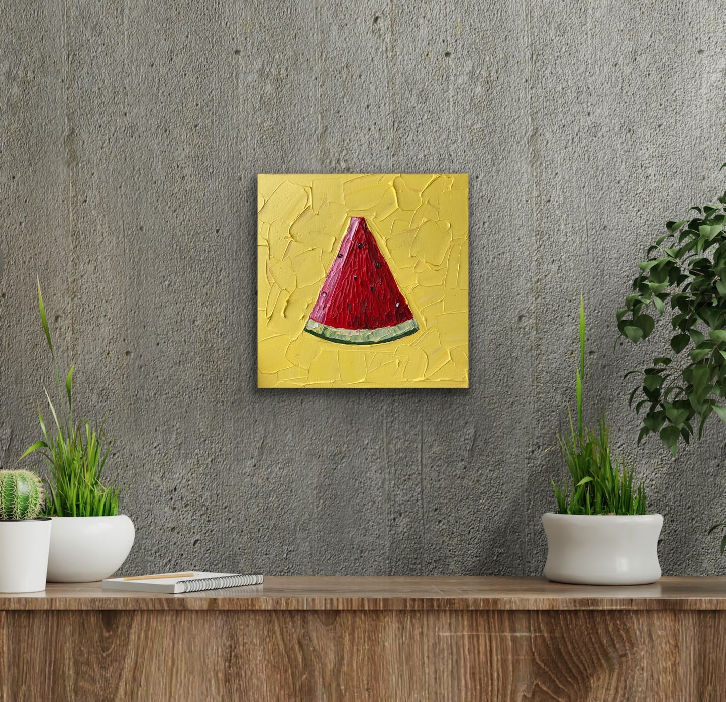 WATERMELON ON YELLOW 30.5x30.5 cm acrylic on canvas original painting