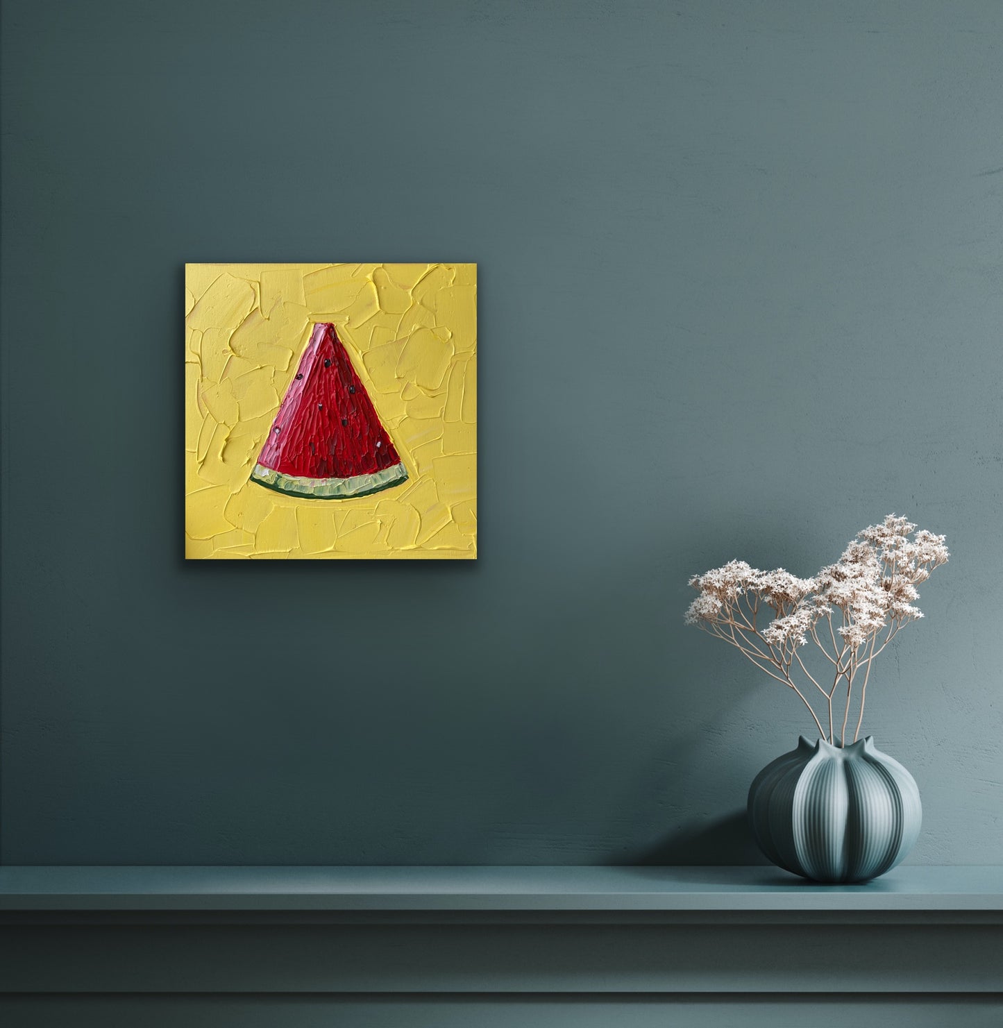 WATERMELON ON YELLOW 30.5x30.5 cm acrylic on canvas original painting