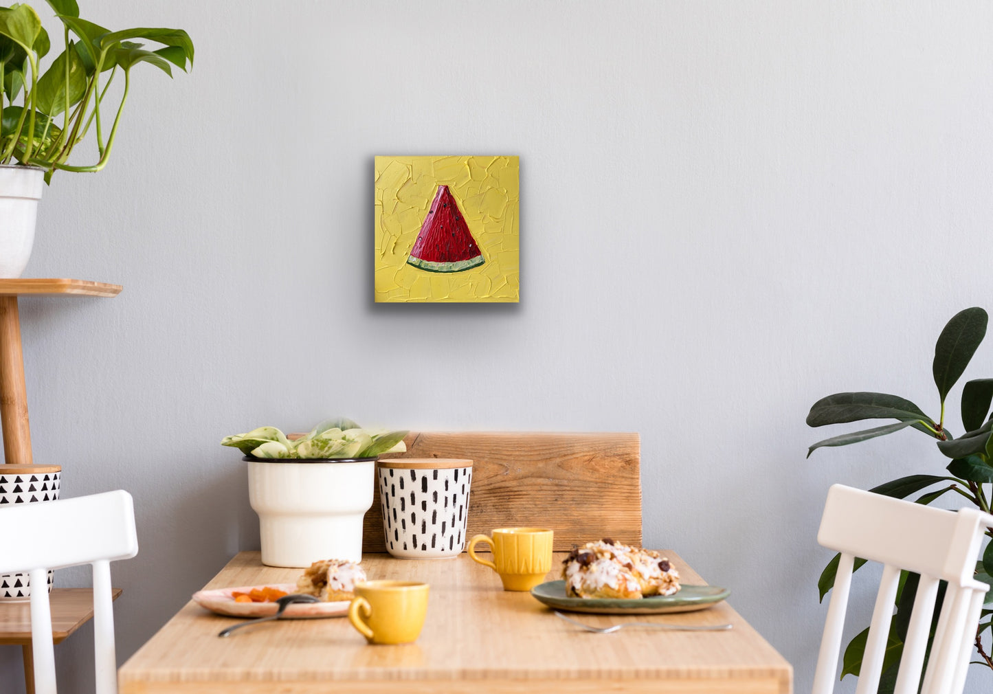 WATERMELON ON YELLOW 30.5x30.5 cm acrylic on canvas original painting