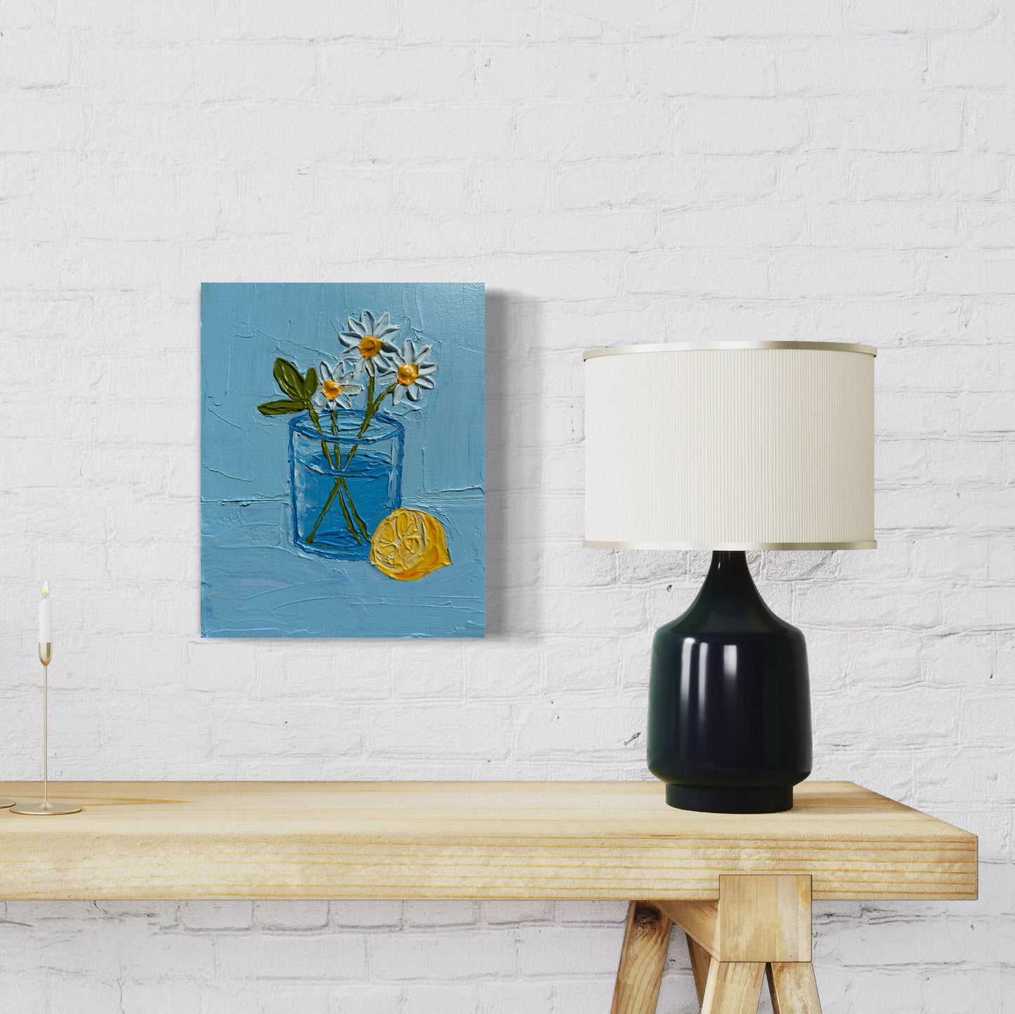 LEMON AND DAISIES 20x25.4 cm acrylic on canvas original painting