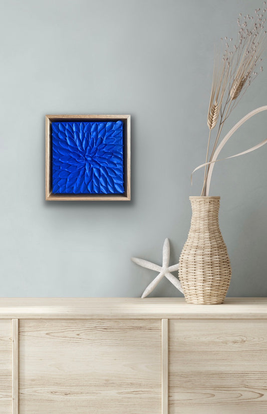 BLUE ABSTRACT MINI 18x18 cm acrylic on canvas original painting FRAMED