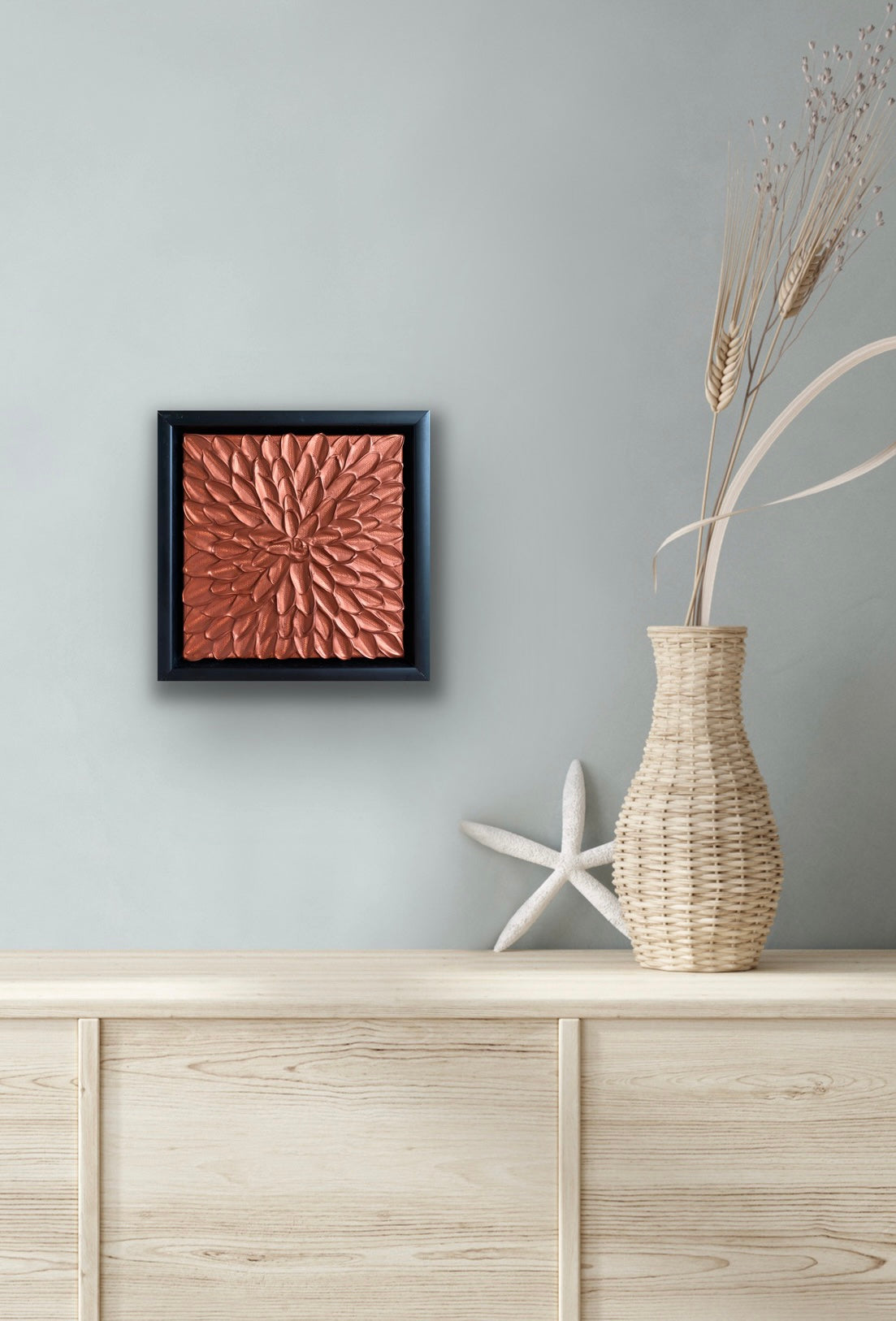 BRONZE ABSTRACT MINI 18x18 cm acrylic on canvas original painting FRAMED