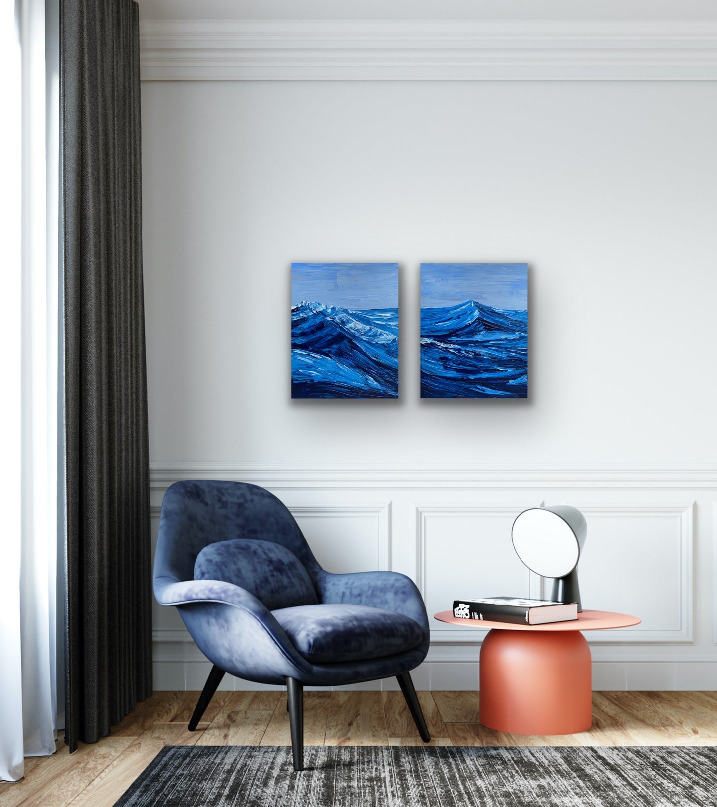 CRUSHING WAVES DIPTYCH 82x51 cm acrylic on canvas original paintings