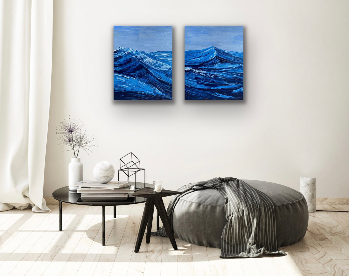 CRUSHING WAVES DIPTYCH 82x51 cm acrylic on canvas original paintings