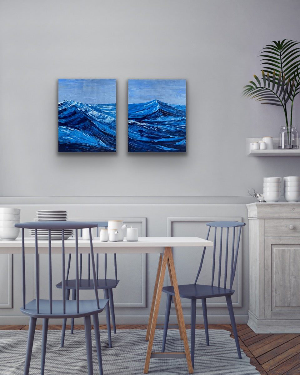 CRUSHING WAVES DIPTYCH 82x51 cm acrylic on canvas original paintings