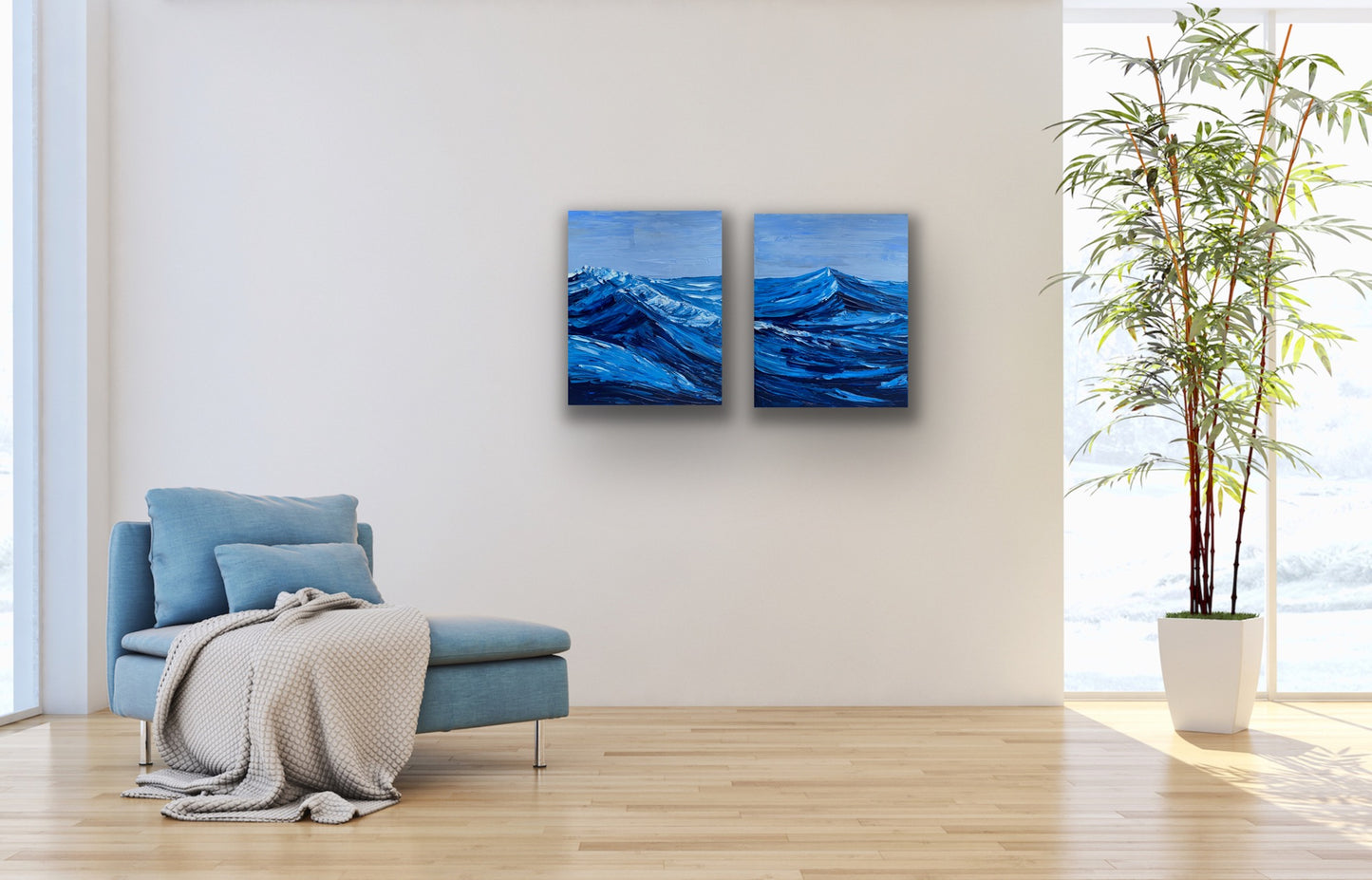 CRUSHING WAVES DIPTYCH 82x51 cm acrylic on canvas original paintings