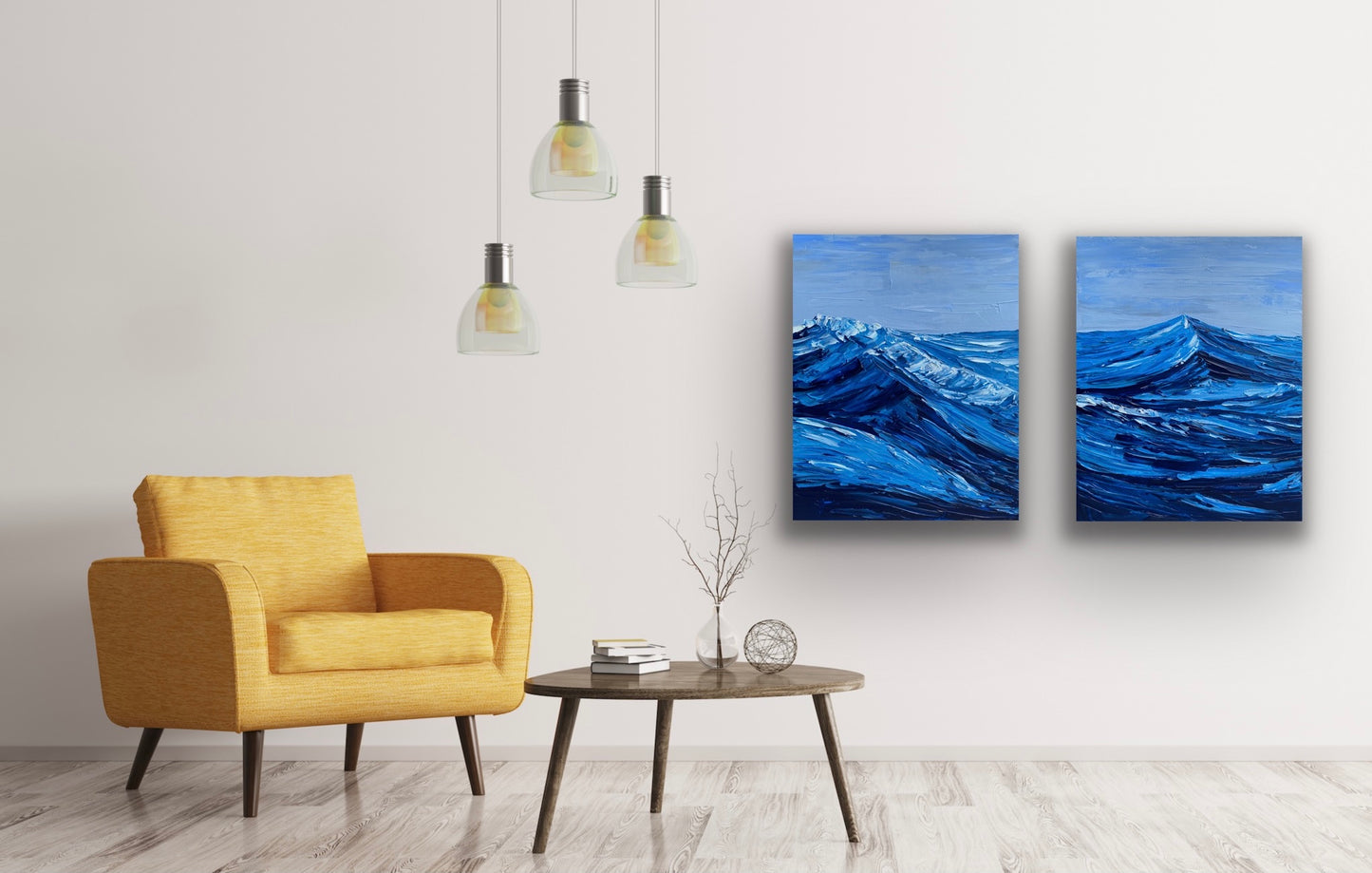 CRUSHING WAVES DIPTYCH 82x51 cm acrylic on canvas original paintings