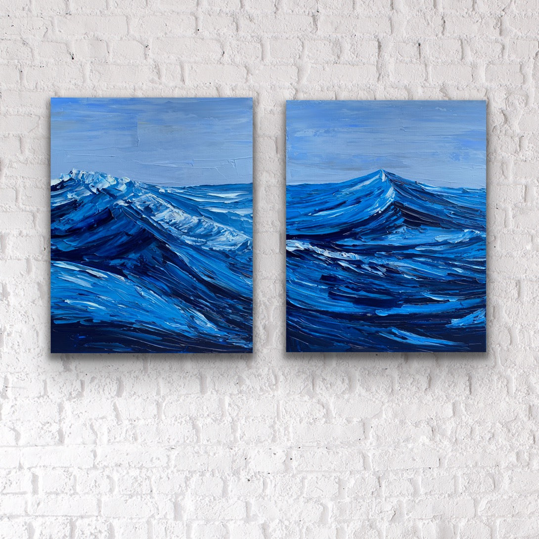 CRUSHING WAVES DIPTYCH 82x51 cm acrylic on canvas original paintings