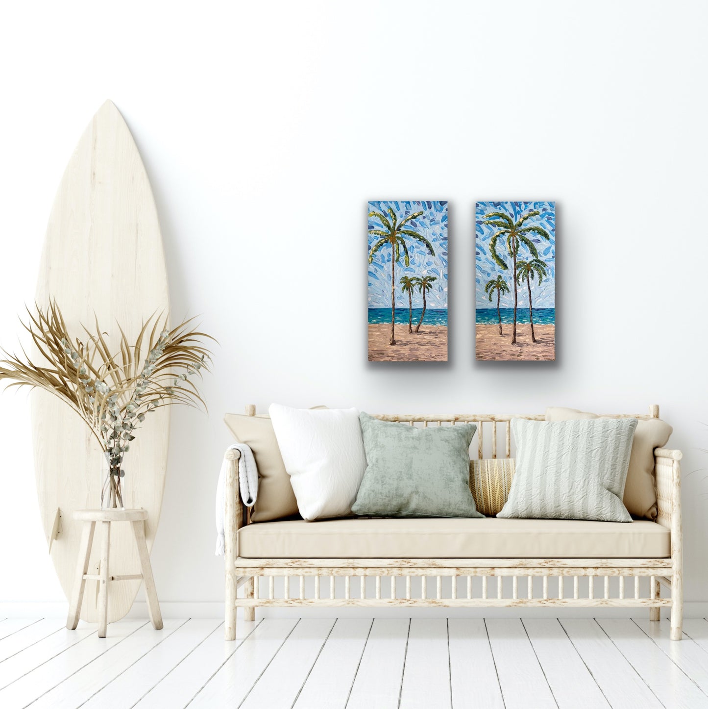 PALM TREES DIPTYCH 81x82 cm acrylic on canvas original paintings