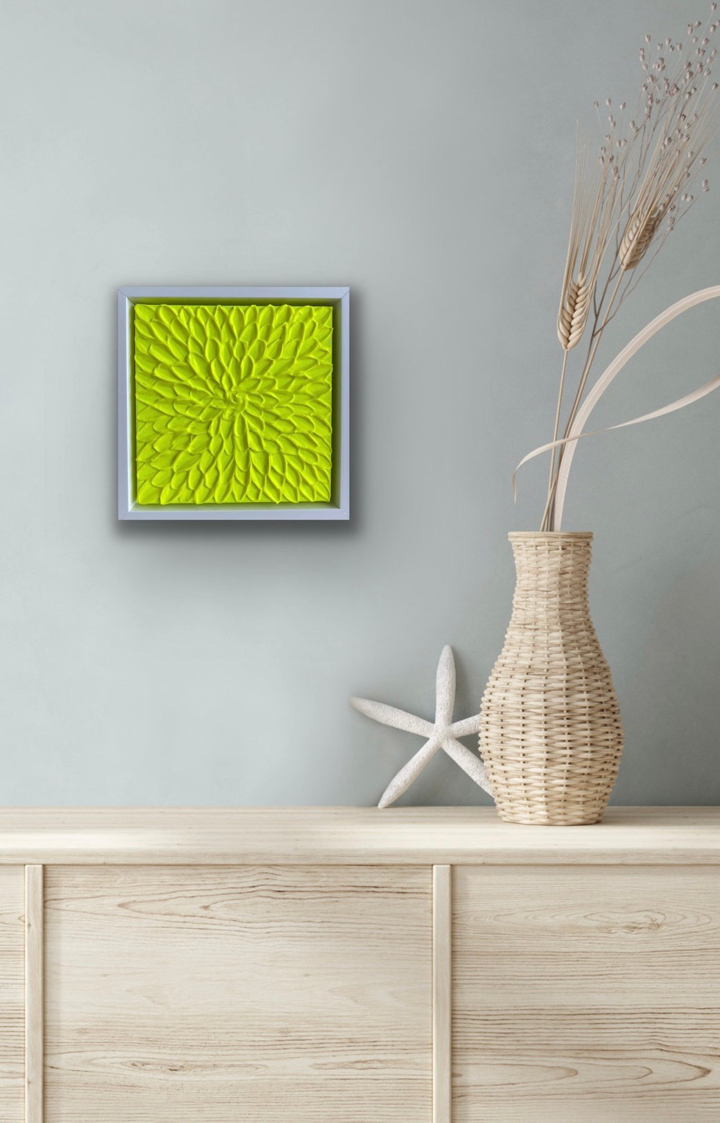 FLUORO YELLOW ABSTRACT MINI 18x18 cm acrylic on canvas original painting FRAMED