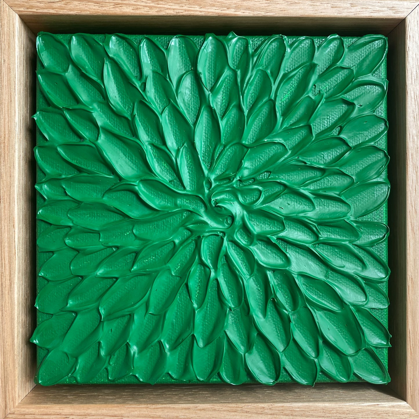 GREEN ABSTRACT MINI 18x18 cm acrylic on canvas original painting FRAMED