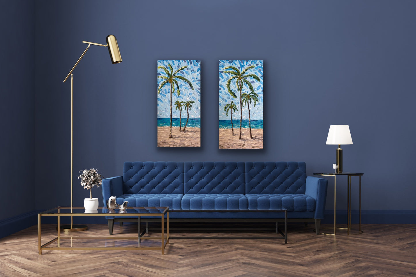 PALM TREES DIPTYCH 81x82 cm acrylic on canvas original paintings