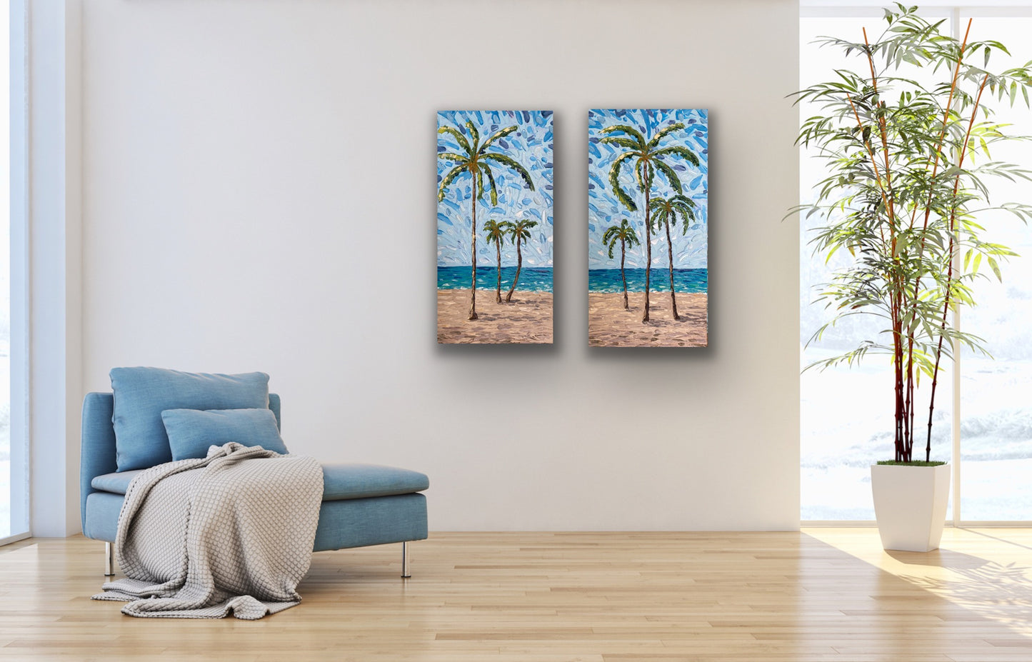 PALM TREES DIPTYCH 81x82 cm acrylic on canvas original paintings