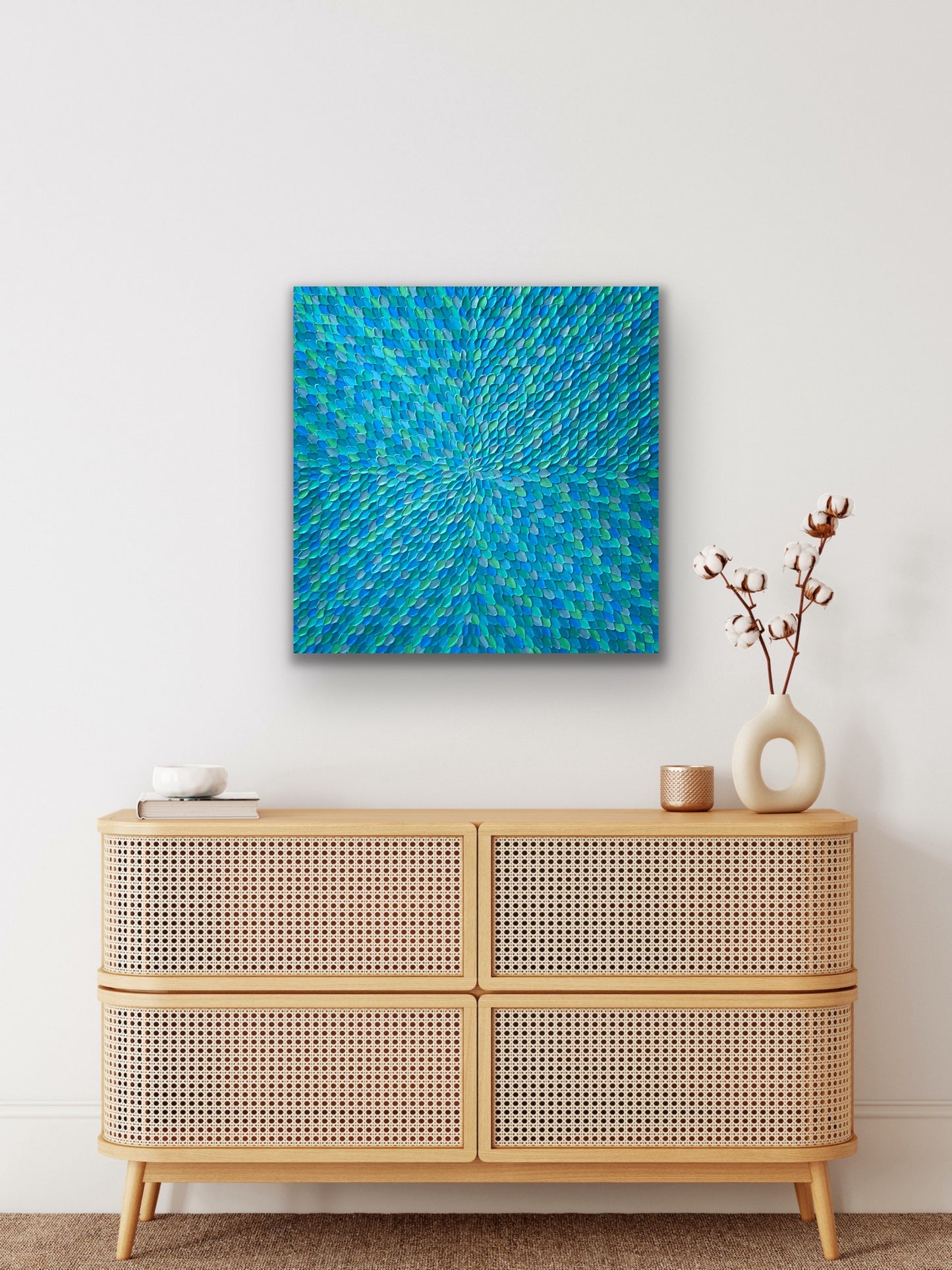 TURQUOISE  DREAMS (NIGHT) I 76x76 cm acrylic on canvas original painting