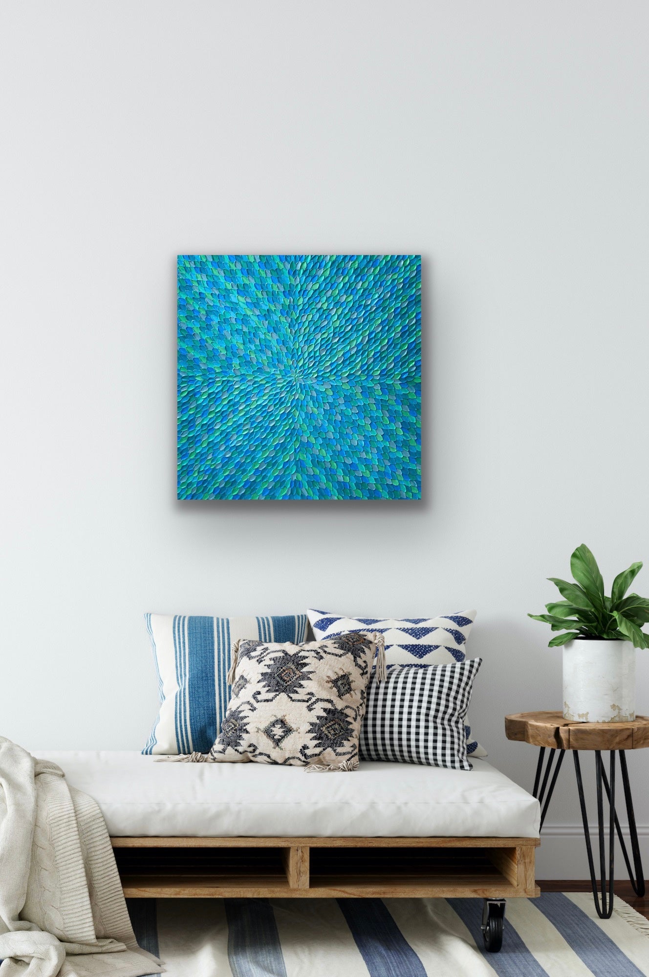 TURQUOISE  DREAMS (NIGHT) I 76x76 cm acrylic on canvas original painting