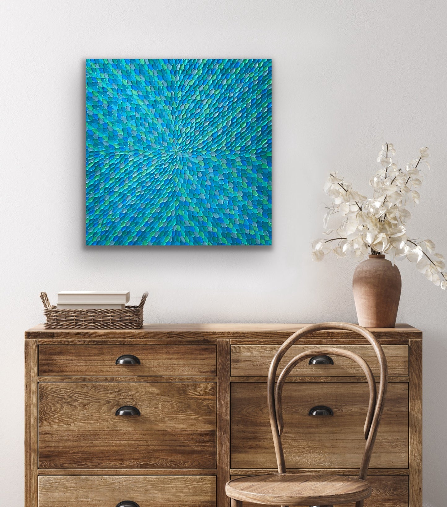 TURQUOISE  DREAMS (NIGHT) I 76x76 cm acrylic on canvas original painting