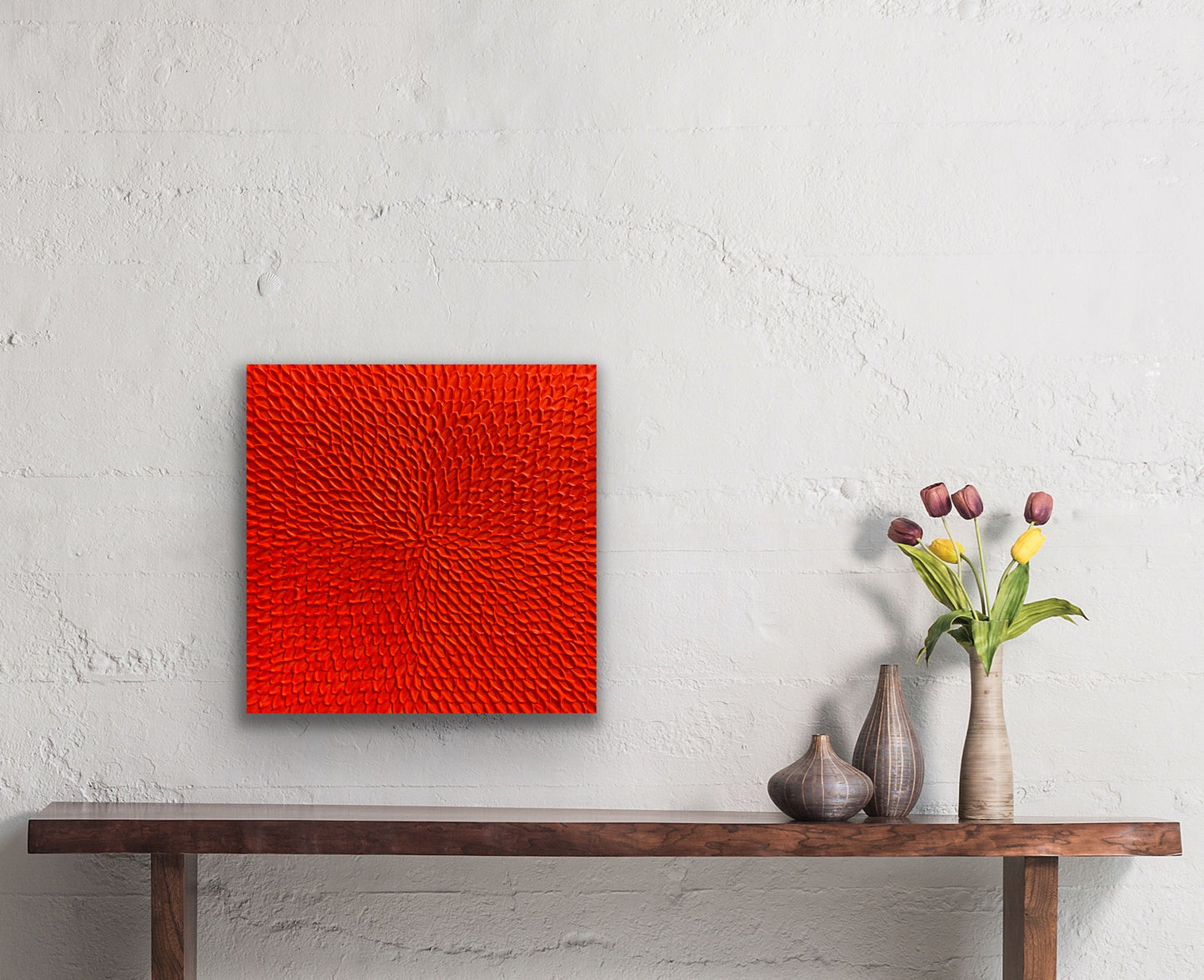 NEON TANGERINE 34x34 cm acrylic on canvas original painting (framed in white oak)