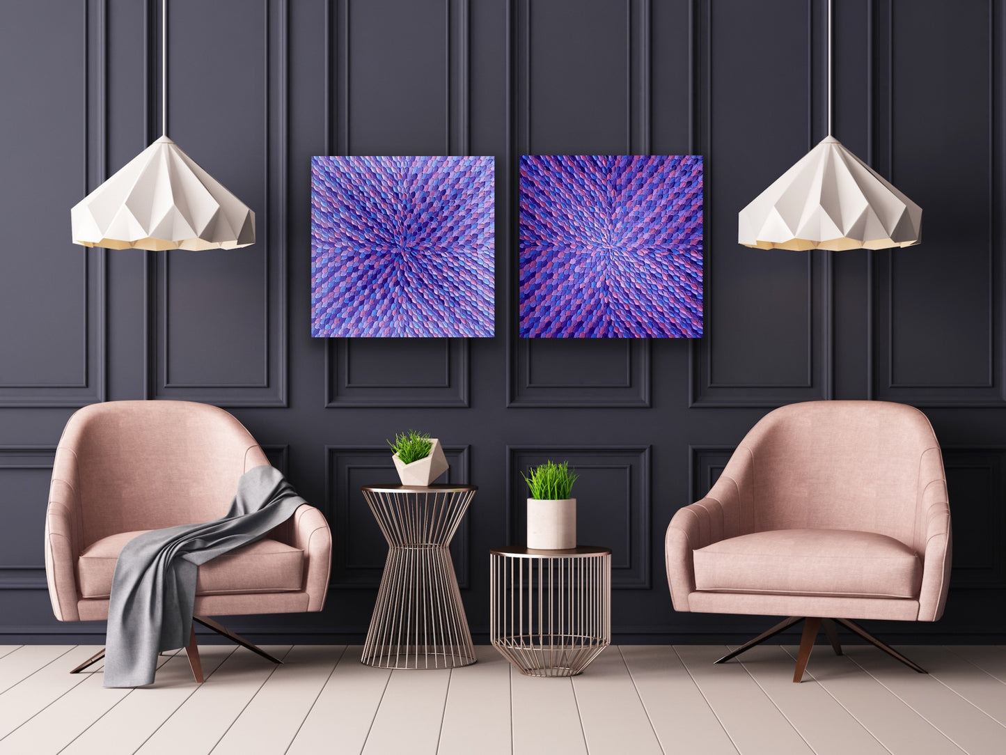 PURPLE DREAMS 122x61 cm (SET OF 2) acrylic on canvas original paintings