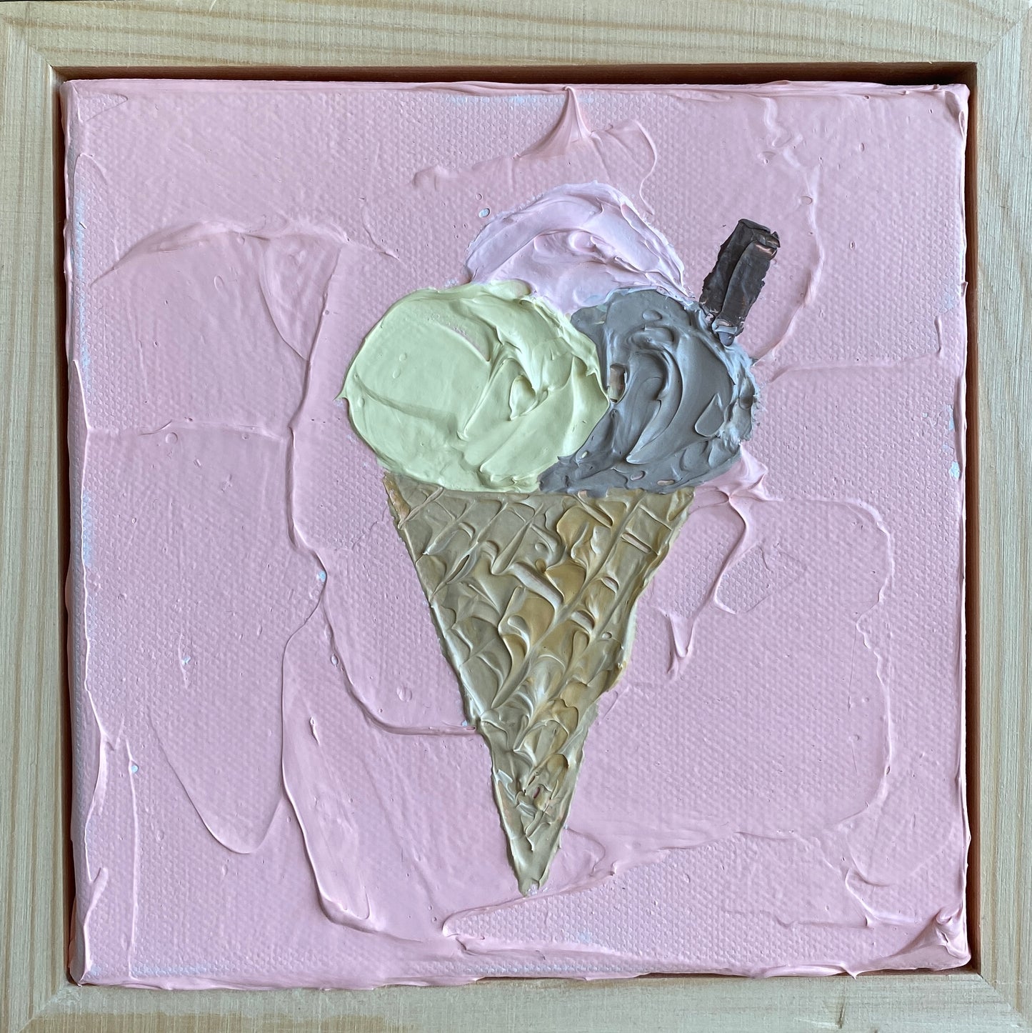 ICE CREAM ON PINK 18x18 cm acrylic on canvas original painting FRAMED