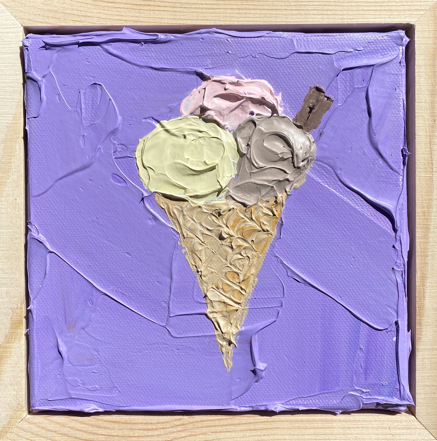 ICE CREAM ON PURPLE 18x18 cm acrylic on canvas original painting FRAMED