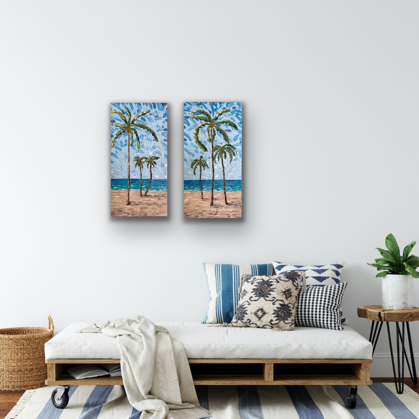 PALM TREES DIPTYCH 81x82 cm acrylic on canvas original paintings