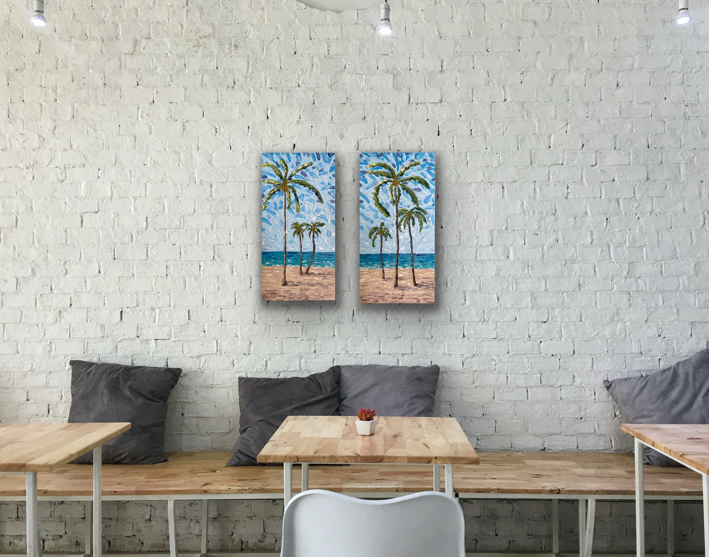 PALM TREES DIPTYCH 81x82 cm acrylic on canvas original paintings