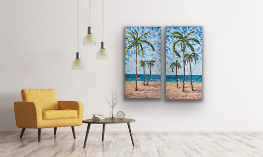 PALM TREES DIPTYCH 81x82 cm acrylic on canvas original paintings