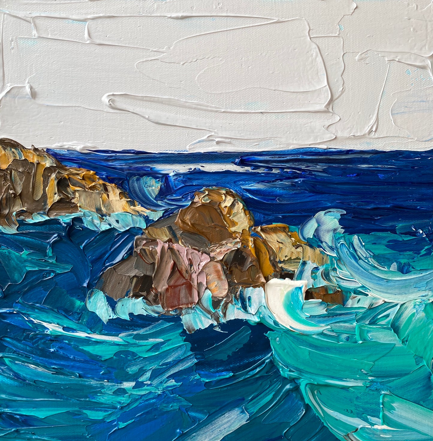 ROCKS AND OCEAN 30.5x30.5 cm acrylic on canvas original painting