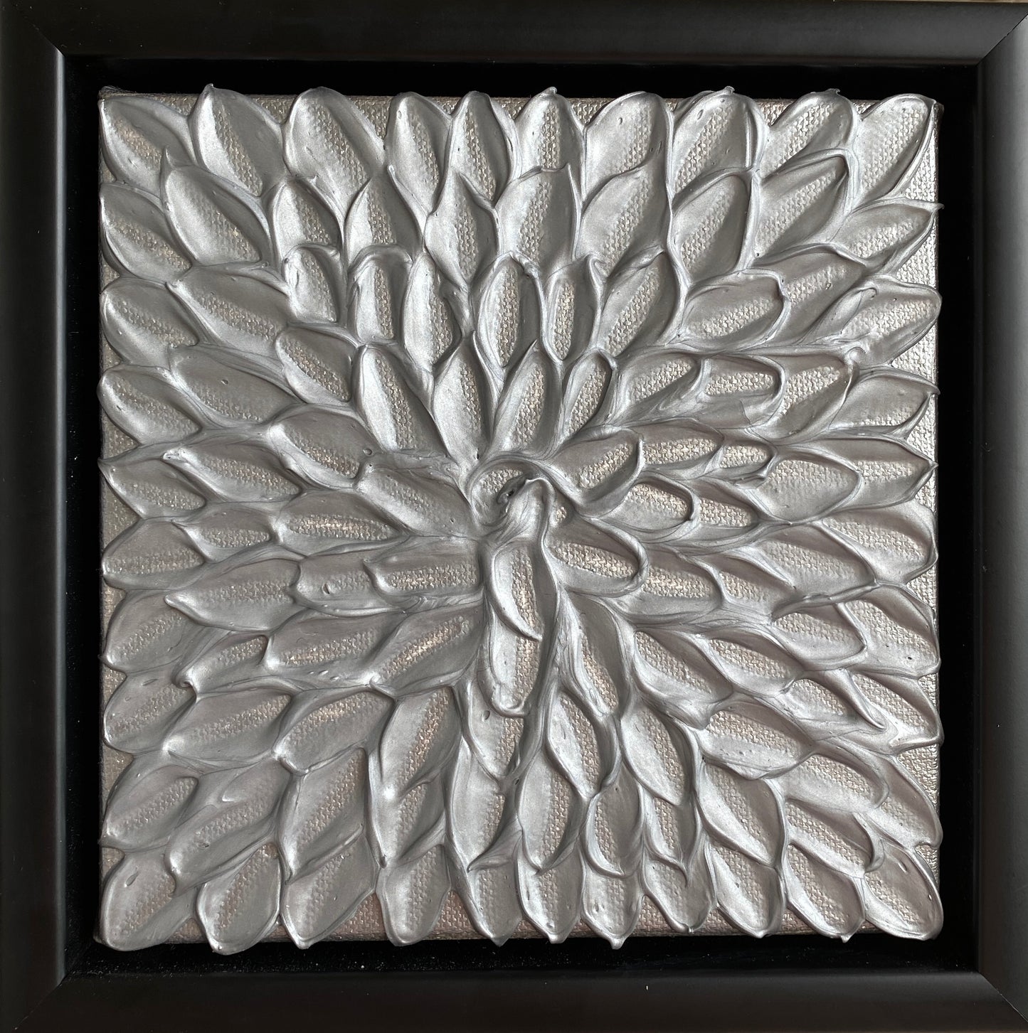 SILVER ABSTRACT MINI 18x18 cm acrylic on canvas original painting FRAMED