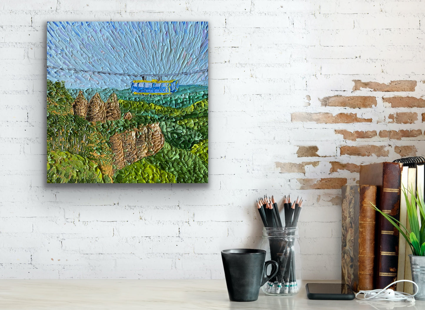 BLUE MOUNTAINS AND THE SKYWAY 30.5x30.5 cm acrylic on canvas original painting